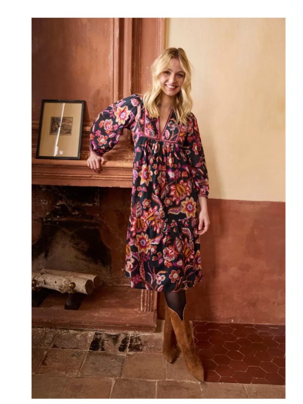 MOLLY BRACKEN Cotton Floral Liv Midi Dress Black Size Small NWT